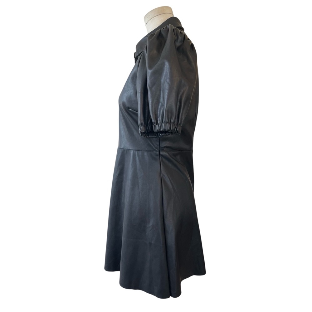 ❤️ NWT! Zara Black Faux Leather Mini Shirt Dress with Puff Sleeves - Picture 4 of 9